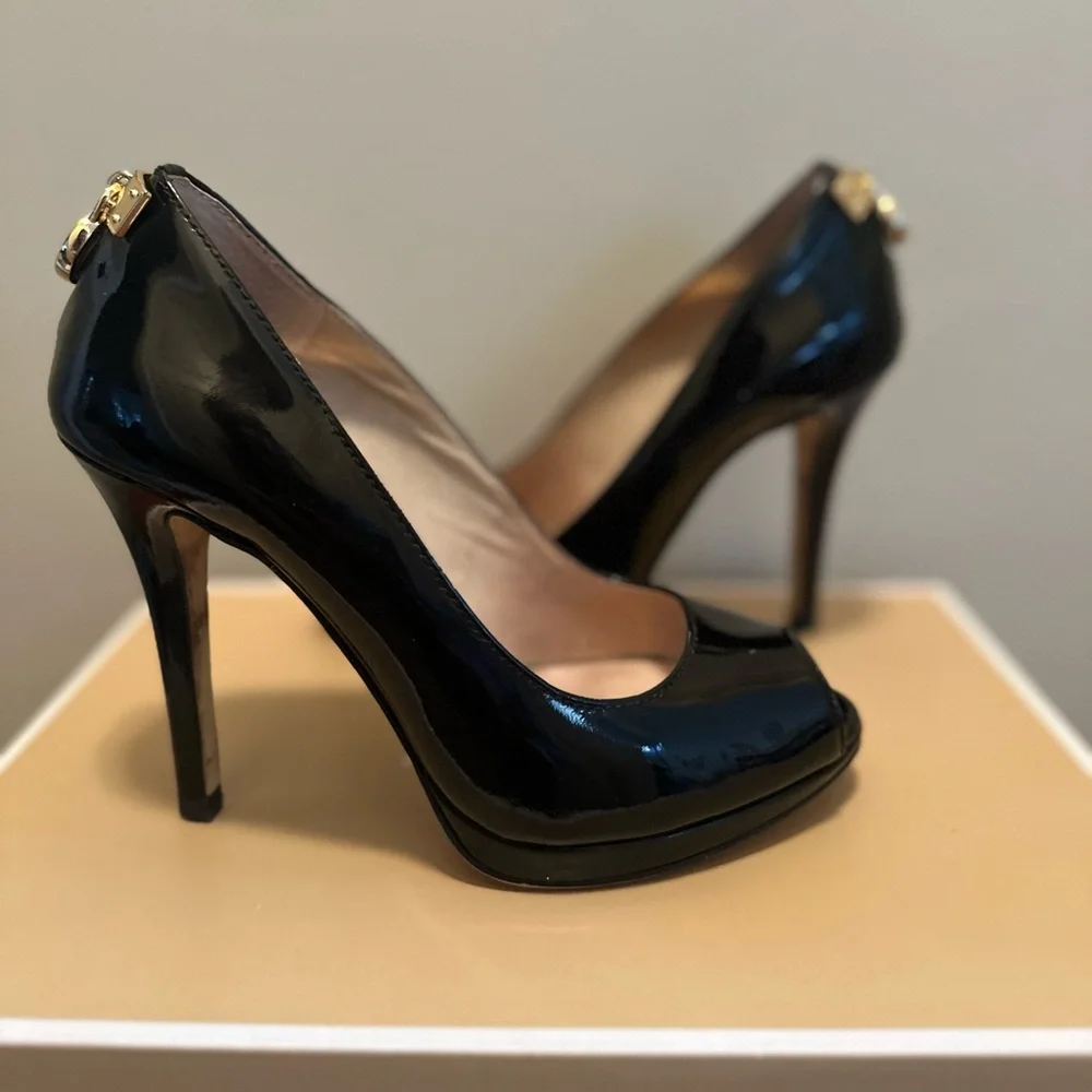 Michael Kors Black Patent Peep-Toe Heels